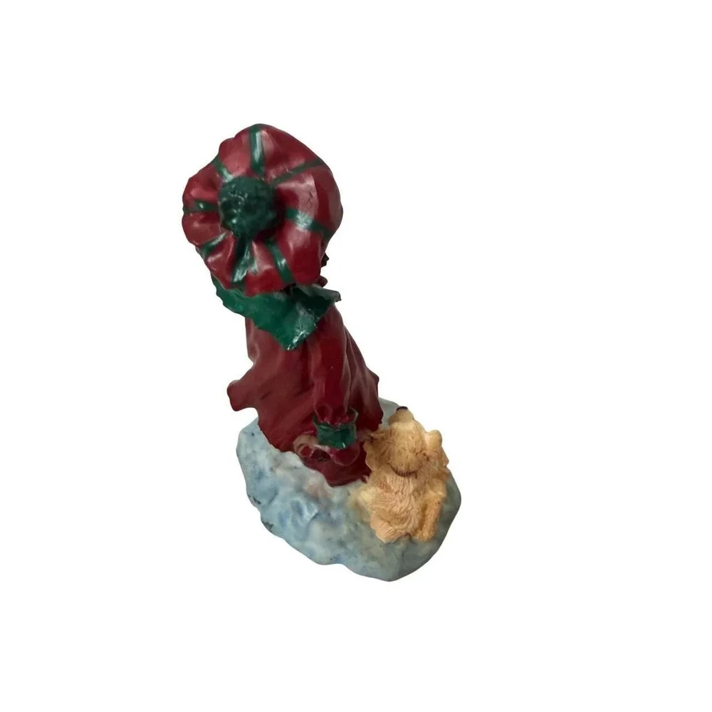 Unbranded Christmas Girl Figurine Holiday Decor Small Red Green Gold Gift Dog